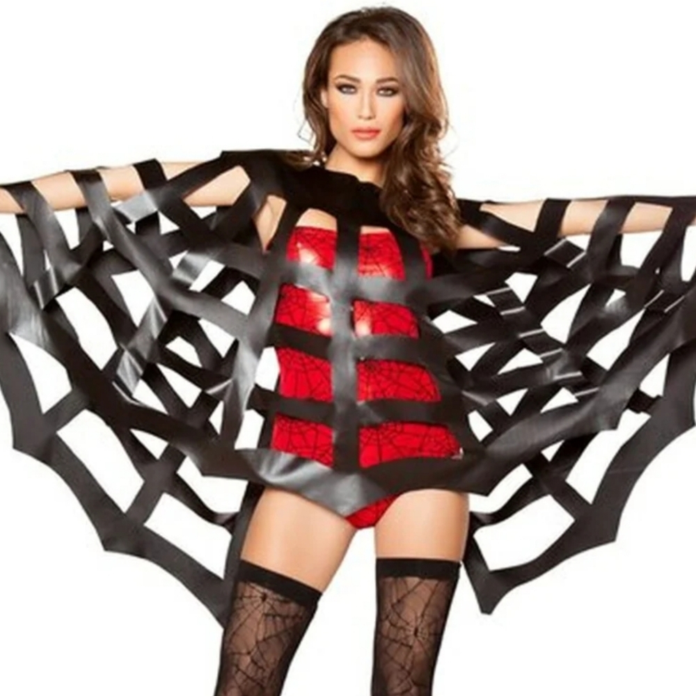 Black Wet Look Spider Web Cut Out Design Poncho (OS) (Costume Idea In Listings)